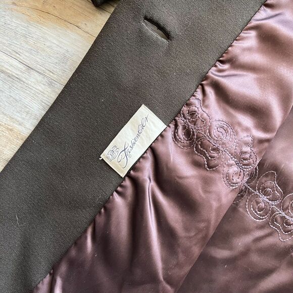 Vintage Trench Coat Women's Large Mink Fur Neck Brown Green 1950s Winter Button - Picture 14 of 14